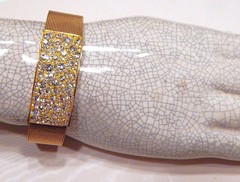 Retro Brilliant Pave Crystals Golden Mesh Band Bracelet SS LN S48