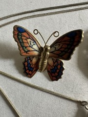 vintage butterfly jewelry lot Of 3 Necklace Brooch Faux Stone Enamel Mx2