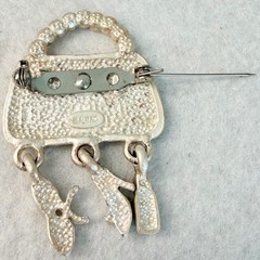 AJMC Glamorous Grandma Purse Brooch Rhinestone Dangle Charm Pin VTG