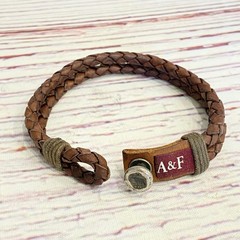 Vintage Abercrombie & Fitch A&F Logo Braided Brown Leather Button Y2K Bracelet
