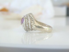 Vintage Sterling Silver 925 Heated Pink Amethyst Vine Pinky Ring Size 6.5