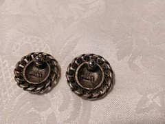 Vintage PEP Silver Tone Round Domed Braid Stud Earrings, 1″, Stamped