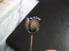 Relief flower Tie Hat Stickpin *Sterling Silver 1900s Art Nouveau Floral 3.5in