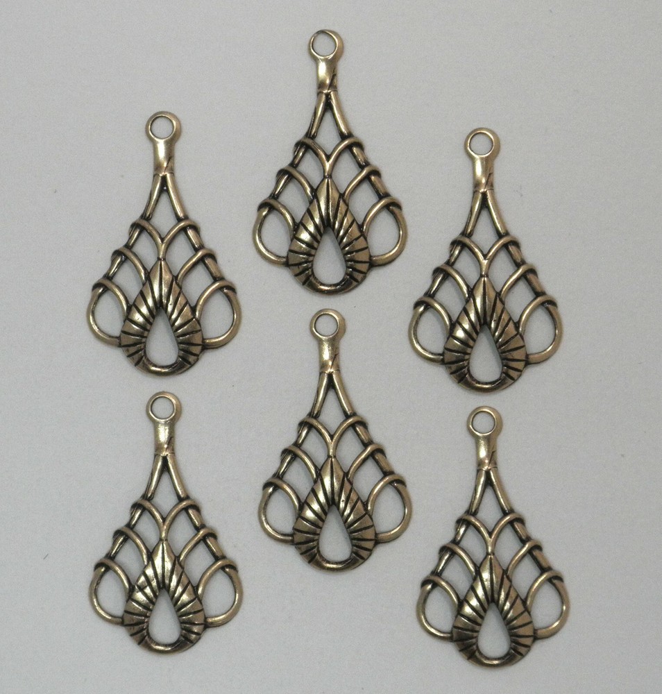 #3155 ANTIQUED GOLD CELTIC STYLE TEARDROP W/TOP HANG RING – 6 Pc Lot
