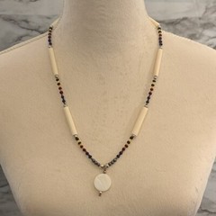 Handmade Women’s Tribal Style Necklace Beige/Multicolor 12.5 Inches
