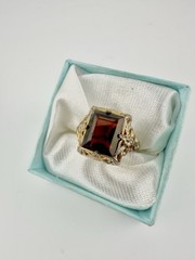 Antique Art Deco Signed Uncas Gold Tone Ring Red Paste Stone Sz5.5 Repair Read