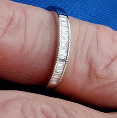 EARTH MINED DIAMOND Baguette Milgrain Deco Wedding Band SOLID 14K GOLD Ring S 5