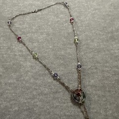VTG Sterling Silver Lariat Necklace Crystal Bead Handblown Glass Pendant Colored
