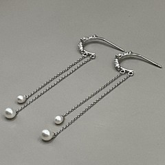 Sterling Silver 925 Women’s Earrings Pierced Crystal Pearl