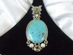 Huge Sterling Silver 925 Turquoise Statement Heavy Enhancer Pendant