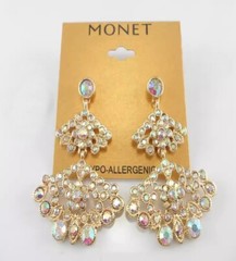 NEW Monet Iridescent Crystal Fan Chandelier Drop Earrings Party Wedding Bridal