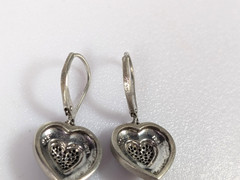 HOB P 925 Sterling Silver Textured Ivy Grape Vine Heart Dangle Earrings 1″ /4.2g