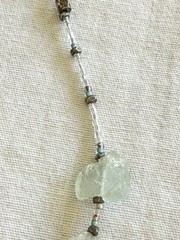 Vintage Natural Prehnite Gemstone Necklace Signed Chipita 18 Inch Plus Drop
