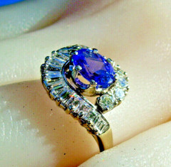 Original EARTH MINED TANZANITE DIAMOND DECO Engagement Ring Solitaire 14K GOLD 7