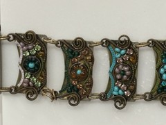 Vintage Artisan Adaya Link Bracelet Mosaic Seed Beads Crystal Beaded 7 inches