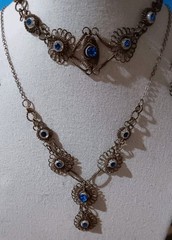 Antique Silesia Iron Wirework Glass Cannetille Set Necklace Bracelet Earrings