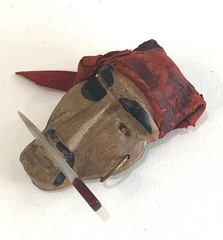 Vintage Wood Leather & Lucite Pirate Head Pin