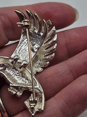 Vintage HummingBird In Flight Brooch Pin Silver Tone Rhinestones With Green Eye