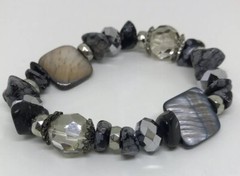 Genuine Real DALMATION STONE GEMSTONE BRACELET Mother Of Pearl Glass Stretch