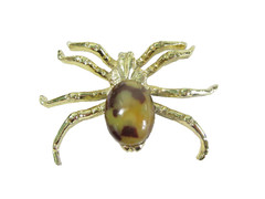 INSECT SPIDER LARGE PIN WITH MARBLED BROWN YELLOW FAUX GEMSTONE FIGURAL