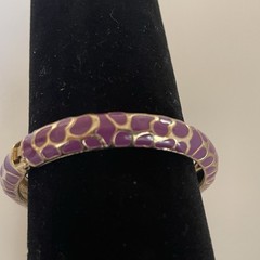 Bangle Bracelet Purple Enamel Hinged Clamp Clamper Gold Tone