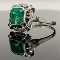 Colombian Green 3Ct Lab Created Emerald Old Mine Cut 14K White Gold Finish Ring