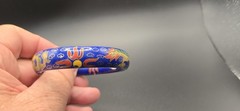 VTG Chinese Cloisonné Bangle Bracelet Blue With Multi Color Painted Designs