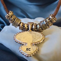 KC Necklace Pendant Cord Vintage Silver Plated Two Gemstones Signed Extender