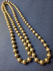 Vtg BRASS BEAD METAL 10mm Ball Necklace Chunky 29″ GoldTone Boho Decor Statement