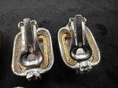 Vintage Lot Of Three Multi Stone Gold Tone Silver Tone Clip-on Earrings