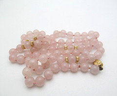Vintage 14K Yellow Gold Fill Lavender Rose Quartz Stone 8.25mm Knotted Necklace