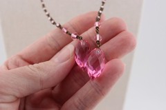 Antique or Vintage Art Deco Pink Glass Crystal Lariat 21″ Flapper Necklace