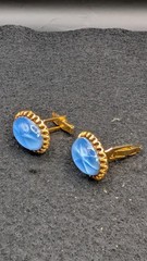 Vintage Glass Simulated Star Sapphire Tone, God Tone, Cufflinks