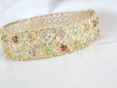 Sterling Silver 925 Gold on Natural Gemstone Statement Bracelet