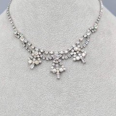 Vintage Christmas Tree Clear Rhinestone Necklace Silver tone 15″
