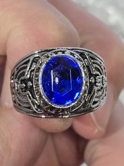 4pc Lot Size 12 Men US Army Military Rings Blue Sapphire Simulated Stone Bulk