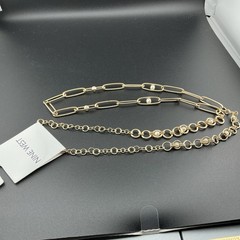 Vtg NineWest Necklace GoldT Paperclip & Round Link Chains Faux Pearls NWT 38-41”