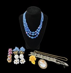Made In West Germany Jewelry Lot Incl 8 Clip Earrings, 2 Necks, 2 Brooch 1 Brace