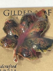 Guilded Leaf Brooch Pin Handcrafted USA Enamel Autumn Maple Leaf New On Card