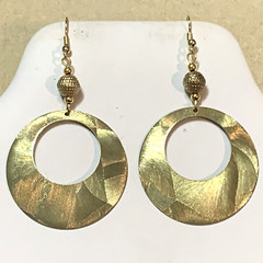 NEW LISTING* LG.HANDCRAFTED VTG.ENGRAVED GOLDEN BRASS- OPEN RING- EARRINGS-NEW#1