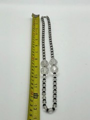 Vintage Art Deco Style Glass & Acrylic Bead Necklace Black Spacers Black & White