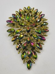 Stunning 6″ Watermelon Teardrop Shape Articulated AB Crystal Gold Tone Brooch