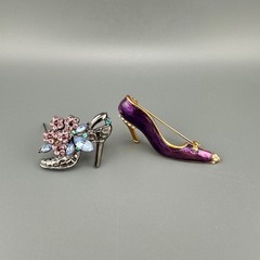 Vintage Shoe Brooch Lot Rhinestone Enamel High Heel Purple Blue Silver Gold Tone