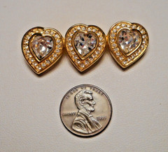 Vintage Swarovski Triple Heart Diamante Crystal Gold-tone Heart Brooch