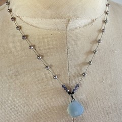 Dainty Vintage Y2K Era Sterling Silver Gray Pearl Gemstones Fairycore Necklace