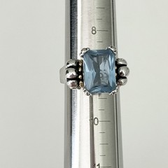 Vintage 18K White Gold Plated Blue Stone Two Tone Band Ring Size 9