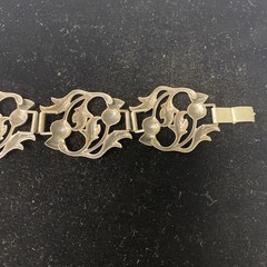 Sterling Silver 7 Inch 30g Panel Bracelet A Repousse Design Of Scottish Thistles