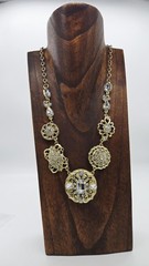 Flower Crystal Rhinestone Necklace Gold tone Couture Wedding Prom Pageant 21 in