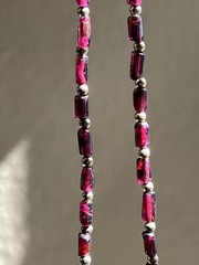 Vintage Dainty Almandine Garnet & Gold Tone Bead Necklace 14”