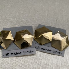 Vintage Mb Michael Brooke Pierced Earrings Set Of 2 Gold Tone 1980’s New